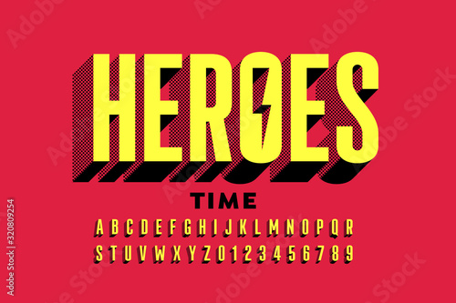 Super Hero style comics font, alphabet letters and numbers