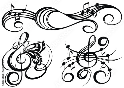 Music notes, musical design element, isolated, vector illustration.