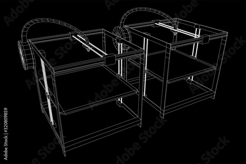 3D Printer Wireframe low poly mesh vector illustration