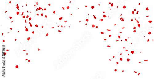 Many Falling Red Heart And Confetti Isolated On White Background. Vector