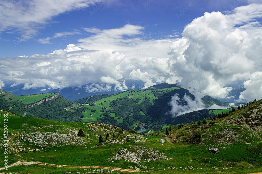 View of the Alpine meadows from the top of Monte Baldo. View of the Alpine meadows from the top of Monte Baldo.