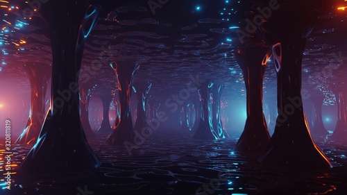 Sci Fi Futuristic Fantasy Strange Alien Structure, 3D rendering