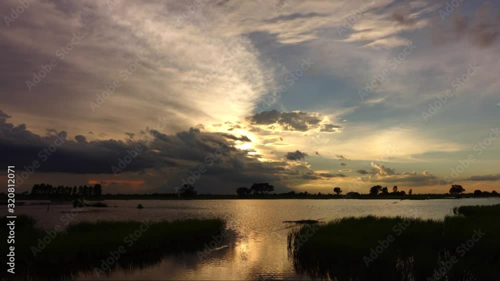 Time lapse Landscape of sunset with dark cloud over lake. Time lapse Landscape of sunset with dark cloud over lake.