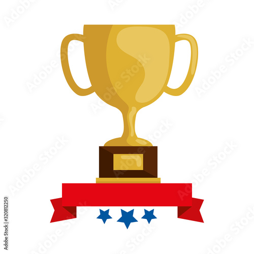 cup trophy award with ribbon and stars design