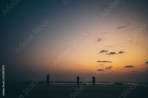sunset over the tropical beach