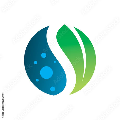 circle nature water leaf green blue logo design