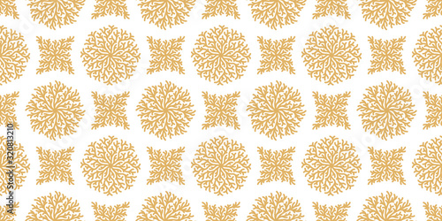Golden seamless pattern with geometric reef corals. Gold coralline texture on white background