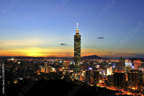 Taipei 101 at the sunset in Taipei