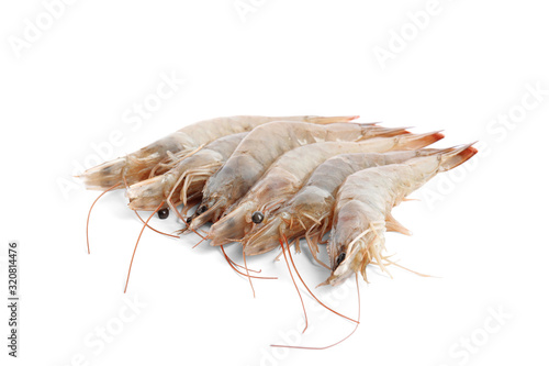 Fresh raw shrimps isolated on white. Healthy seafood