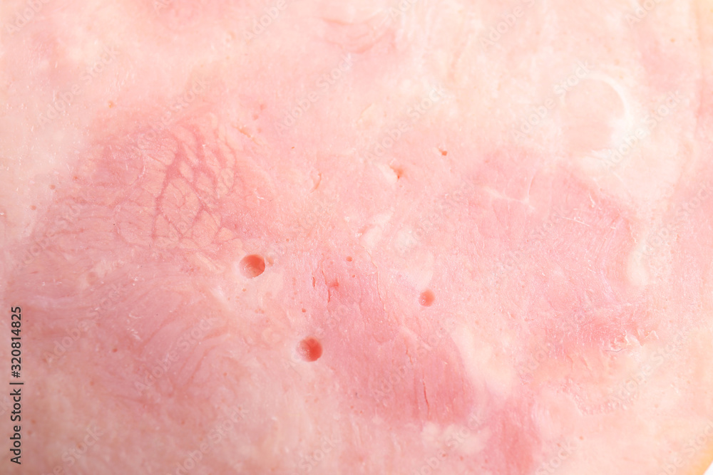 Fototapeta premium Tasty ham as background, closeup. Fresh delicacy