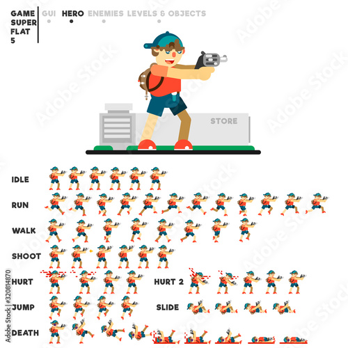 Animation of a young man with a pistol for creating a video game