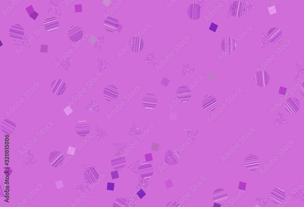 Light Purple vector background with triangles, circles, cubes.