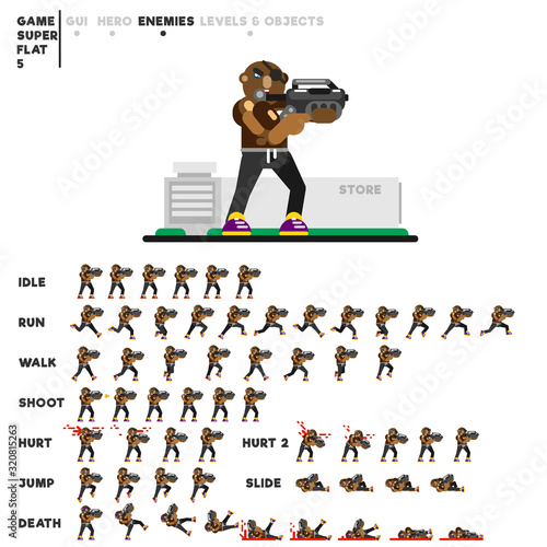 Animation of a sporty guy with a rifle for creating a video game