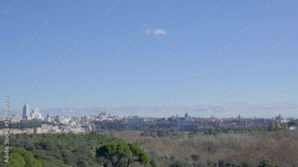 Madrid, Spain. City skyline with the Cathedral de la Almudena and Madrid Royal Palace. Zoom in Madrid, Spain. City skyline with the Cathedral de la Almudena and Madrid Royal Palace. Zoom in