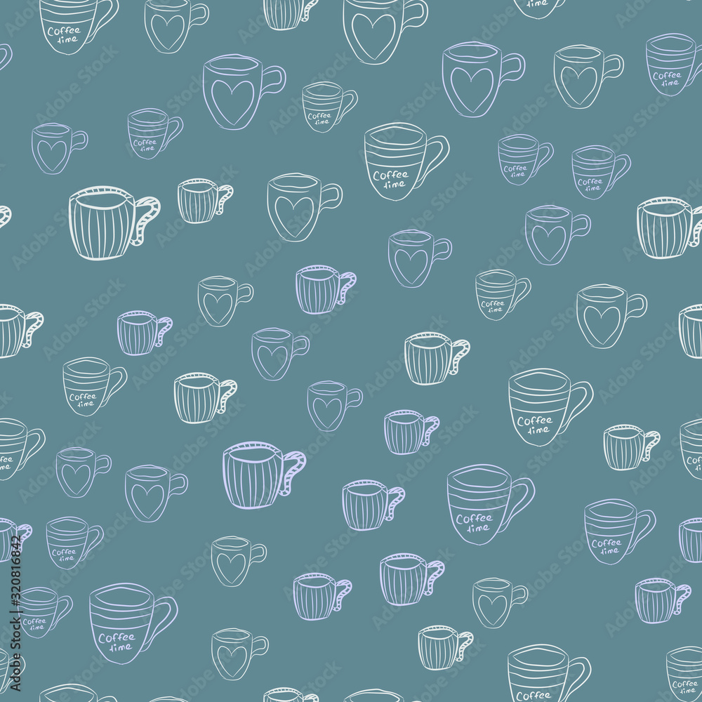 Coffee seamless vector pattern for Cup mug, restaurant or cafe menu design. 