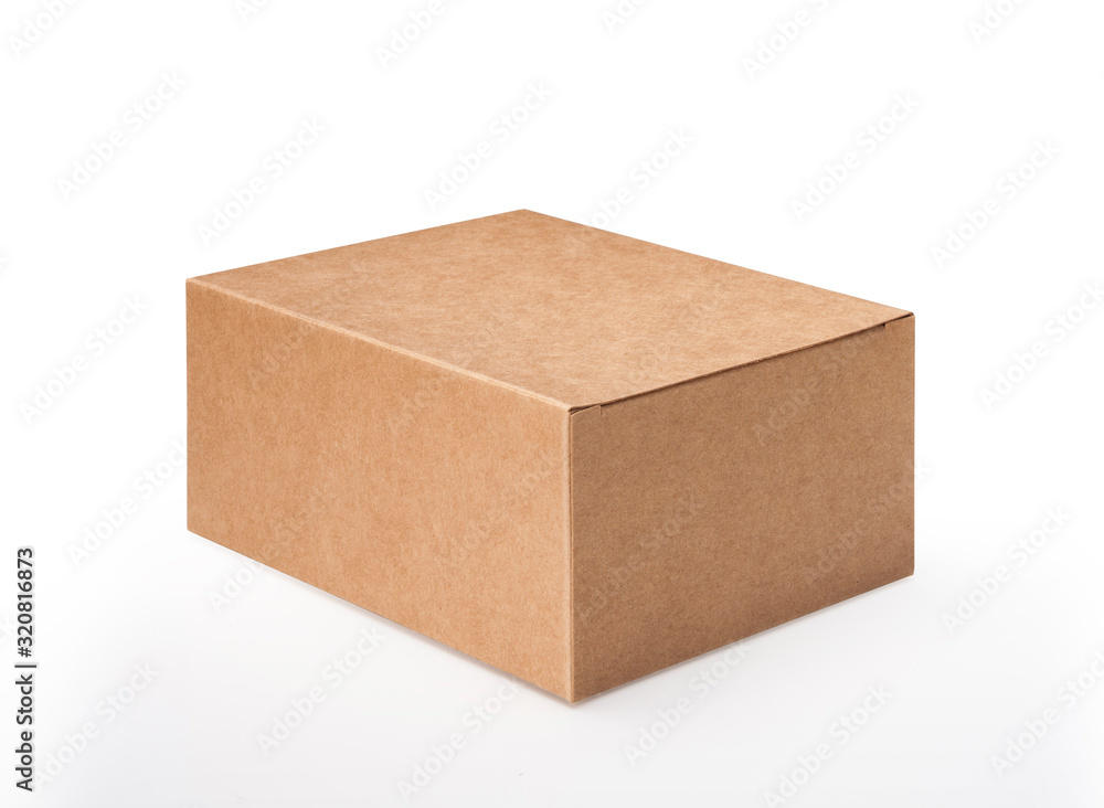 Brown blank paper box isolated on white background, clipping path - obrazy, fototapety, plakaty 