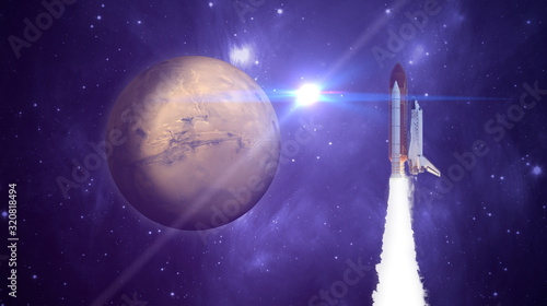 Fototapeta Naklejka Na Ścianę i Meble -  human fly to the planet mars in shuttle rocket, the international space mission elements of this image furnished by nasa