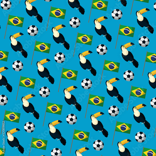 brazil carnival poster with toucan and flags pattern