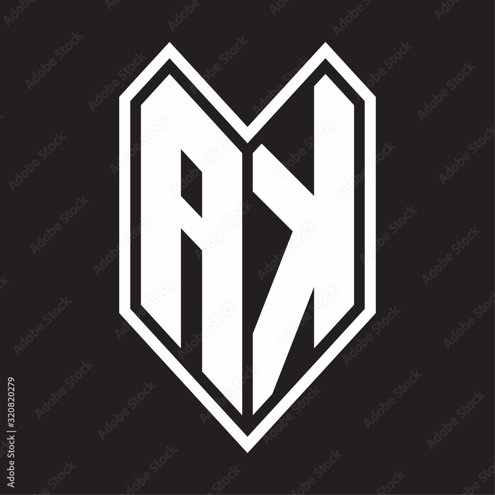 AK Logo monogram with emblem line style isolated on black background AK Logo monogram with emblem line style isolated on black background