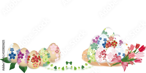 イースター和柄の卵に春の花がかごに入ったイラストのバナースタイル背景素材 photo