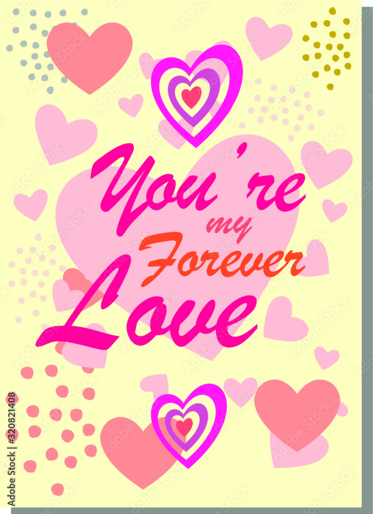 Valentine's day greeting cards with hand written greeting lettering and decorative textured brush strokes on background. Happy Valentine's day, Love you words, love in a card concept