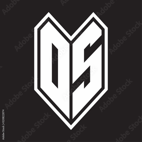 DS Logo monogram with emblem line style isolated on black background