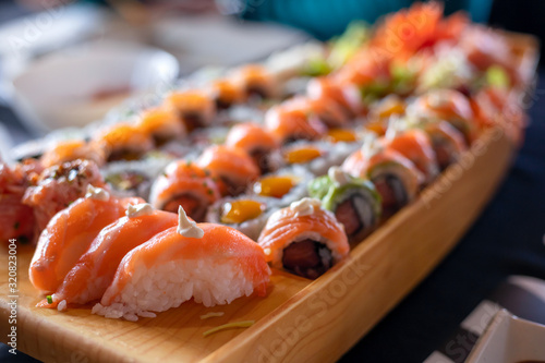 Japanese cuisine. Sushi set on a dish