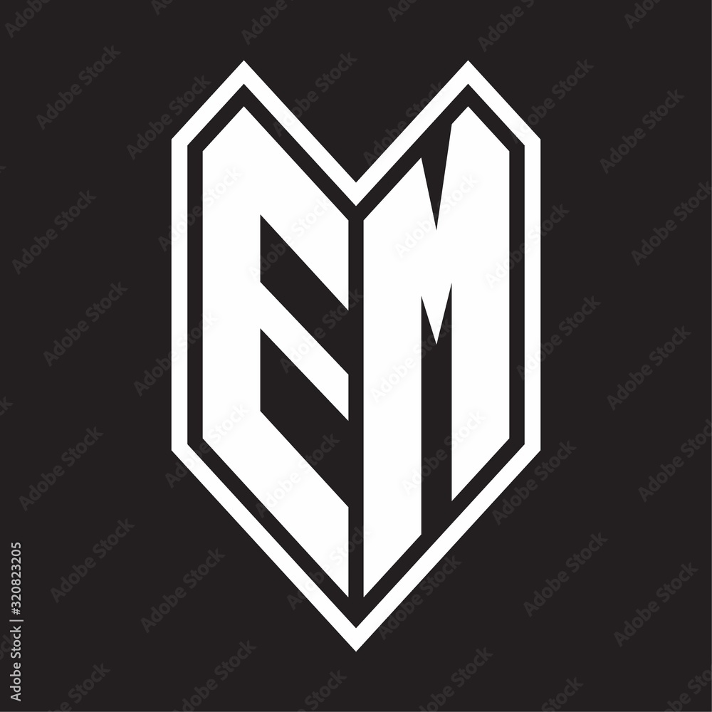 EM Logo monogram with emblem line style isolated on black background EM Logo monogram with emblem line style isolated on black background