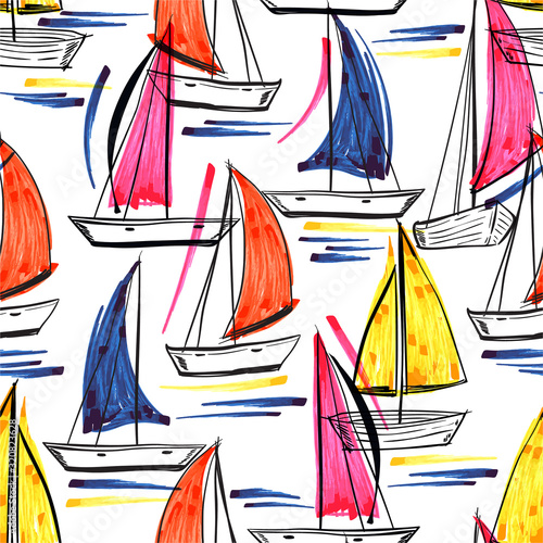 Tapety Podróże  beautiful-trendy-hand-drawn-brush-stroke-of-ship-wind-surf-boat-on-the-ocean-summer-vibes-seamless-pattern-in-vector-eps10