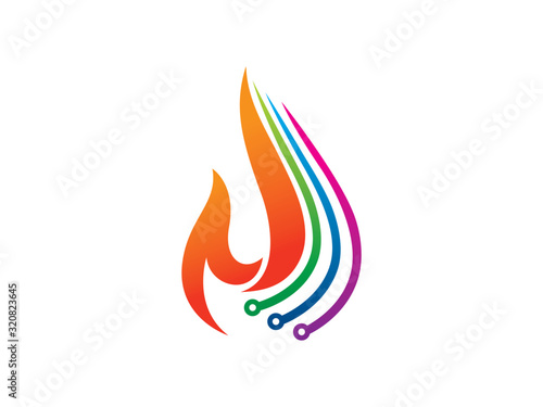 Fire tech logo template design, emblem, symbol or icon
