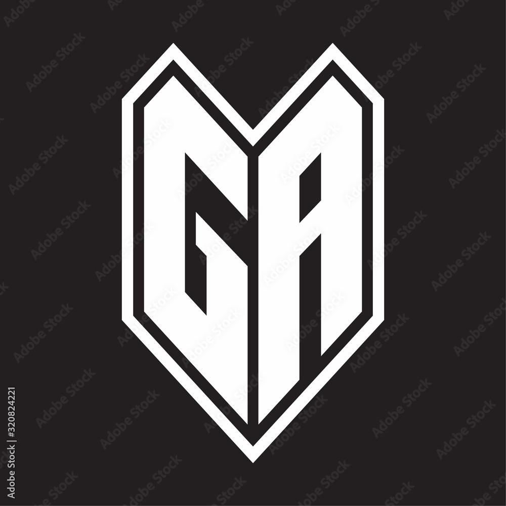 GA Logo monogram with emblem line style isolated on black background GA Logo monogram with emblem line style isolated on black background