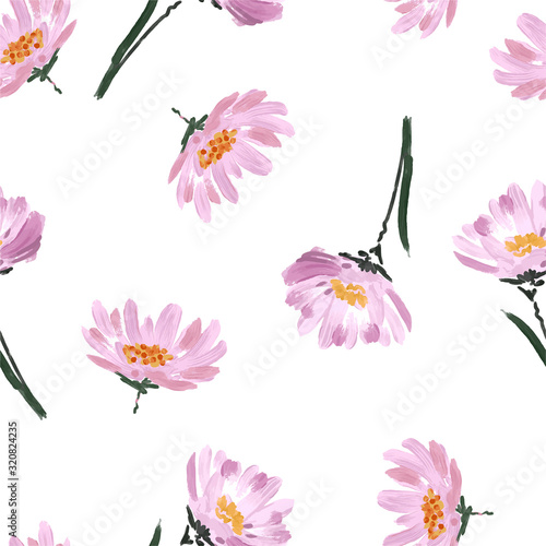 Beautiful hand brushed watercolor ,Hand painting pink blooming  garden flower Seamless pattern in vector design for fashion,fabric,wallpaper,web and all prints