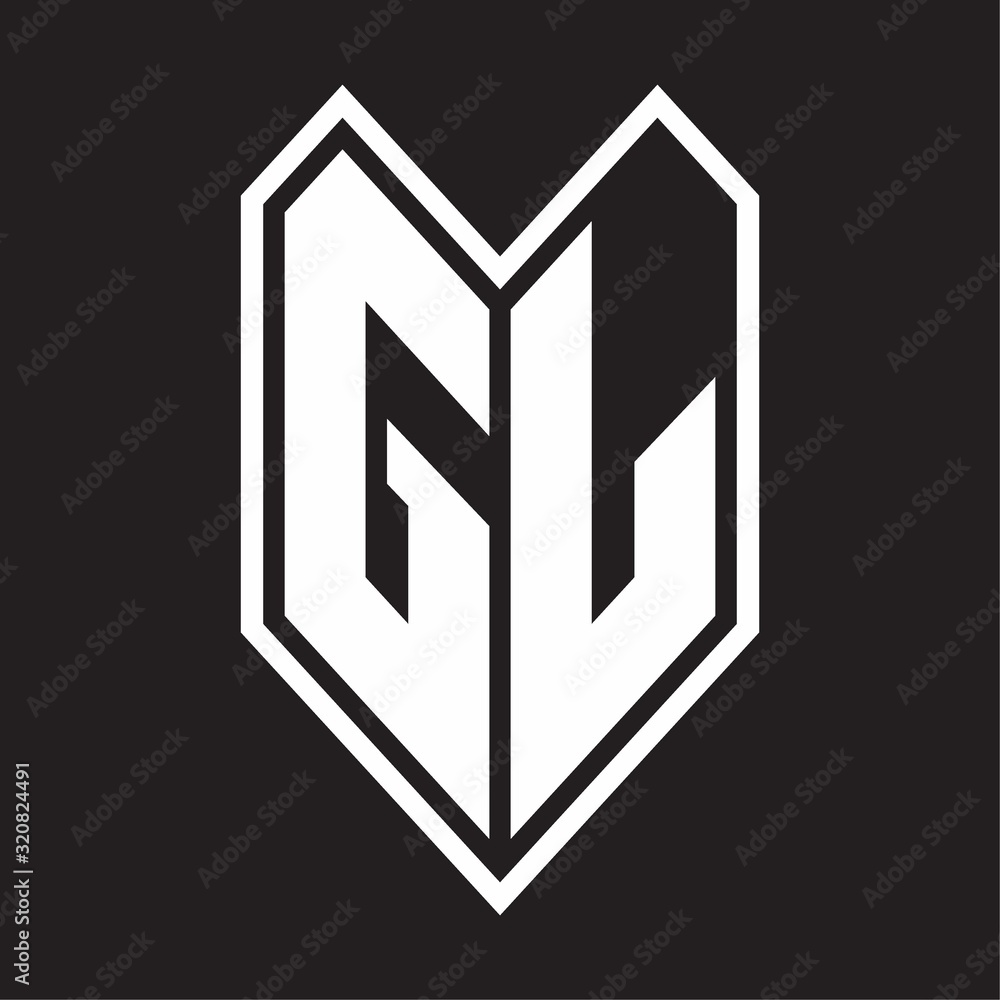 GL Logo monogram with emblem line style isolated on black background GL Logo monogram with emblem line style isolated on black background