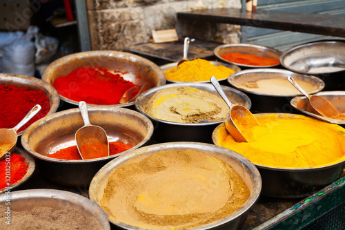 Spice shop in the old city at the bazaar in Jerusalem, Israel