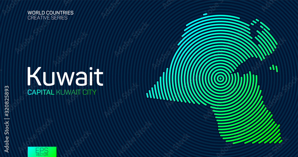 Abstract map of Kuwait with circle lines Abstract map of Kuwait with circle lines