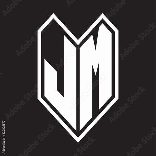JM Logo monogram with emblem line style isolated on black background