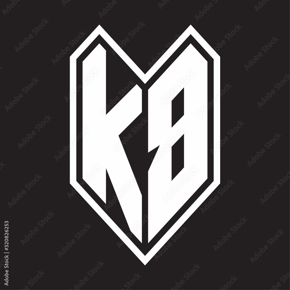 KB Logo monogram with emblem line style isolated on black background KB Logo monogram with emblem line style isolated on black background