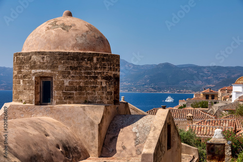 View of the old town of Monemvasia in Lakonia of Peloponnese, Greece.