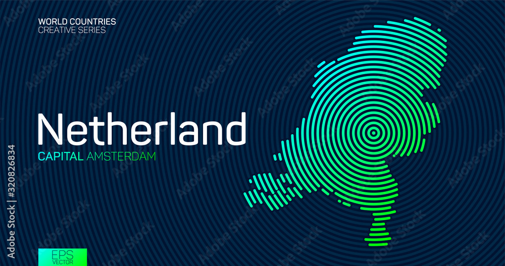 Abstract map of Netherland with circle lines Abstract map of Netherland with circle lines