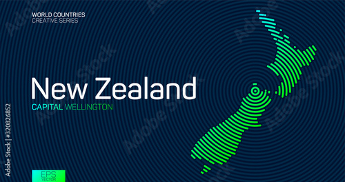 Abstract map of New Zealand with circle lines