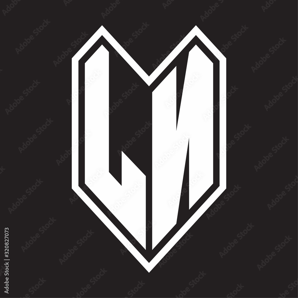LN Logo monogram with emblem line style isolated on black background LN Logo monogram with emblem line style isolated on black background