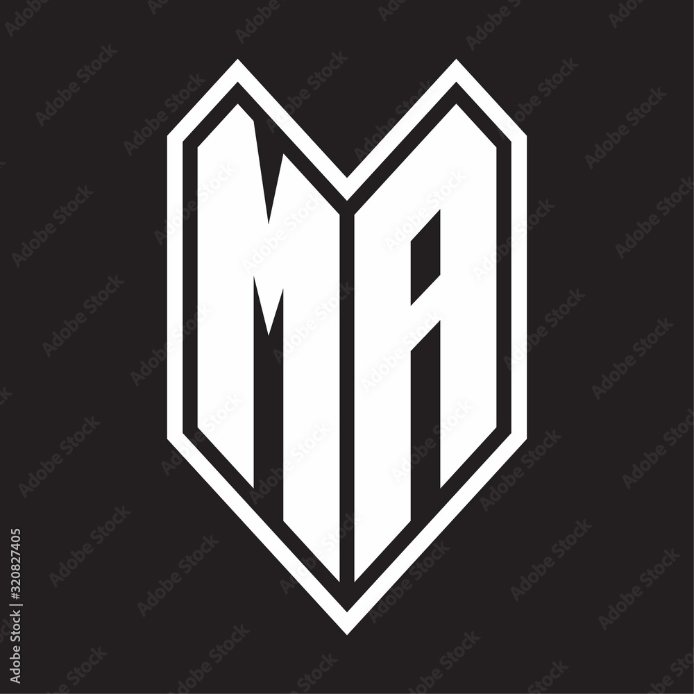 MA Logo monogram with emblem line style isolated on black background MA Logo monogram with emblem line style isolated on black background