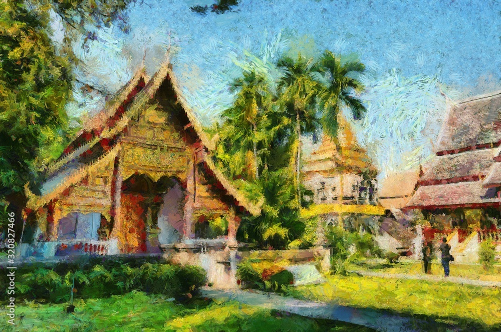 Ancient temples, art and architecture in the northern Thai style Illustrations creates an impressionist style of painting. Ancient temples, art and architecture in the northern Thai style Illustrations creates an impressionist style of painting.