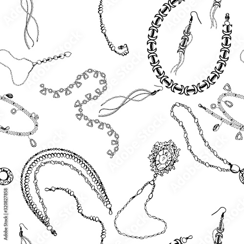 seamless pattern, jewelry, for scrapbook paper, textile, beads, chain ornament, vector, frame, bracelet