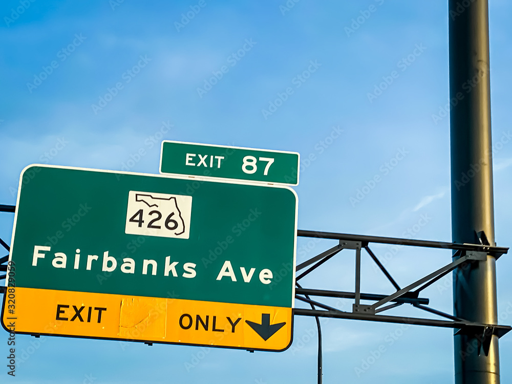 Fairbanks Avenue Highway Street Sign Near Downtown Orlando Florida