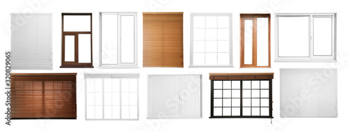 Set with different windows on white background photo