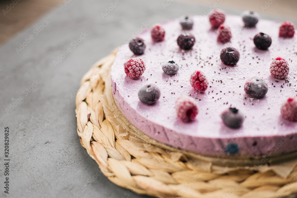 Obraz premium berry cheese cake without baking, sweets without sugar