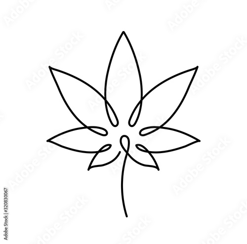 Cannabis leaf icon. Graphic line drawing of marijuana, logo, symbol. Vector illustration. Beautiful minimalistic hand drawing of a plant.