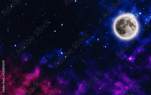 Colorful starry night sky with the moon