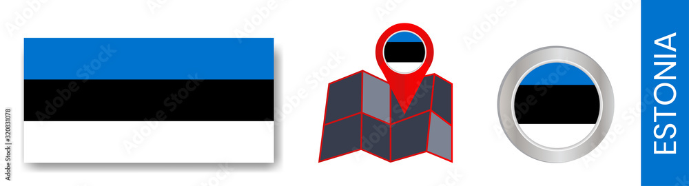collection of Estonian national flags isolated in official colors and icon map estonia pins with country flags. collection of Estonian national flags isolated in official colors and icon map estonia pins with country flags.